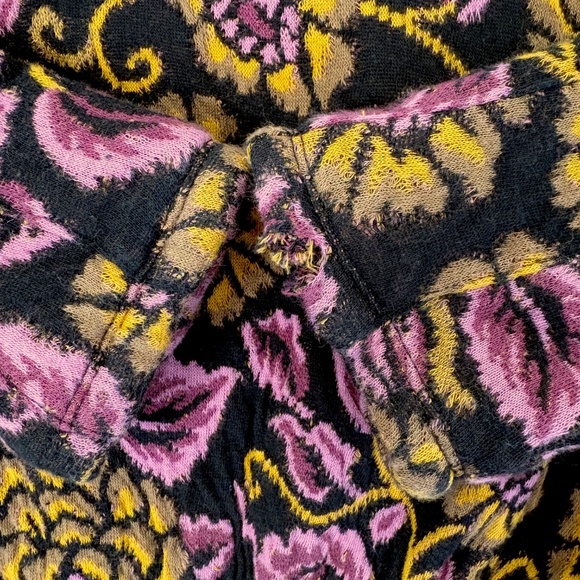 Free People Boho Tapestry Floral Puff Sleeve 100% Cotton Purple Gold Black Sz Sm - Picture 4 of 5